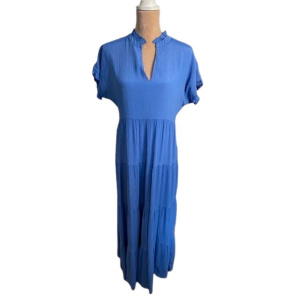 Marie Oliver Silk Blend Coastal Flowy Maxi Dress Farah Ruffled High Neck Small - Picture 9 of 9